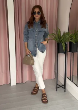Oversized Denim Shacket - Washed Blue