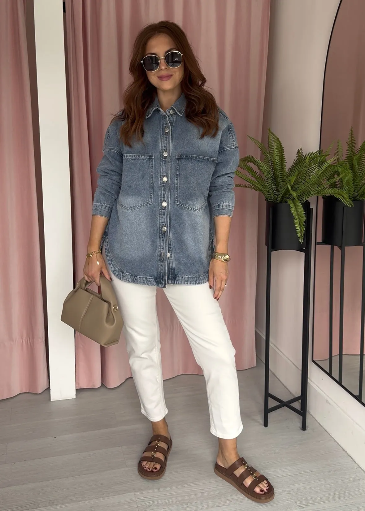 Oversized Denim Shacket - Washed Blue