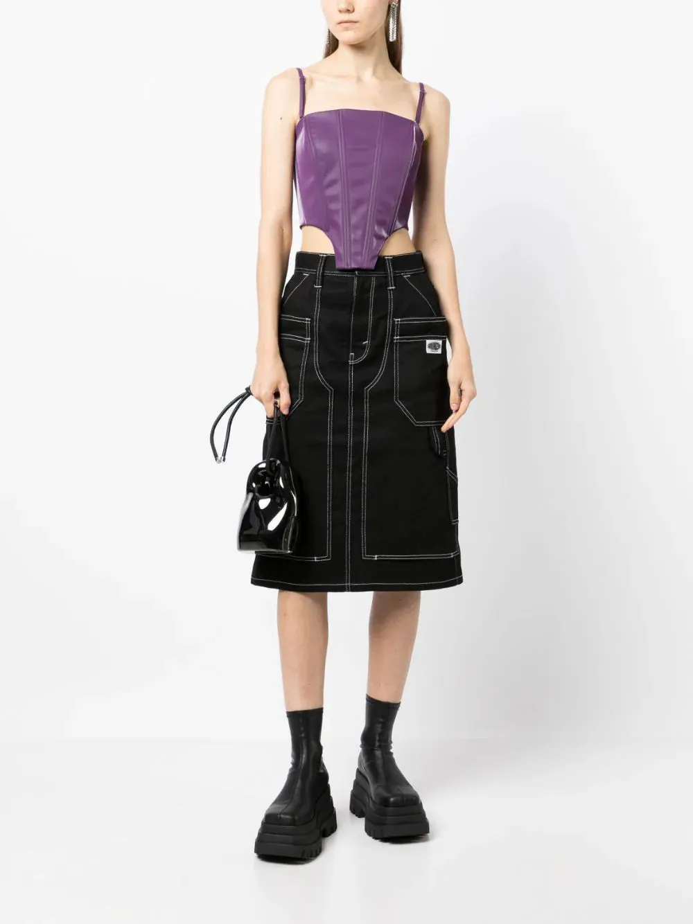 Panelled Denim Midi Skirt