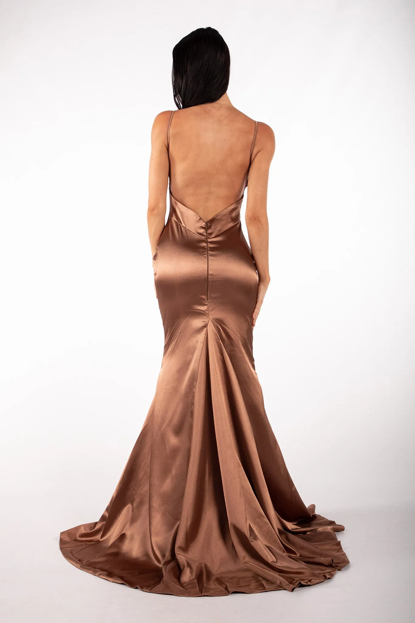 Penelope Satin Gown - Brown (XS,S,L - Clearance Sale)