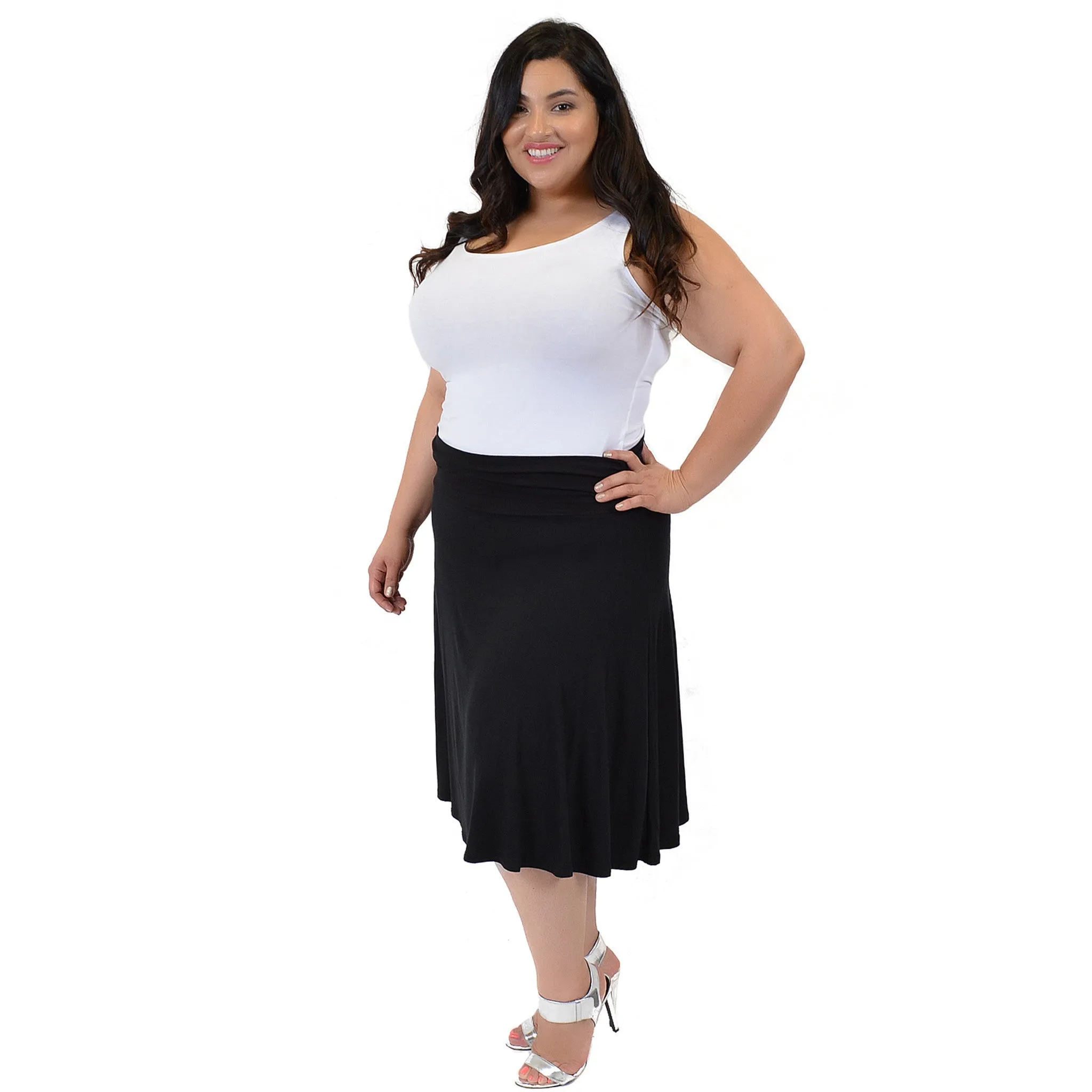 Plus Size Knee Length Flowy Skirt