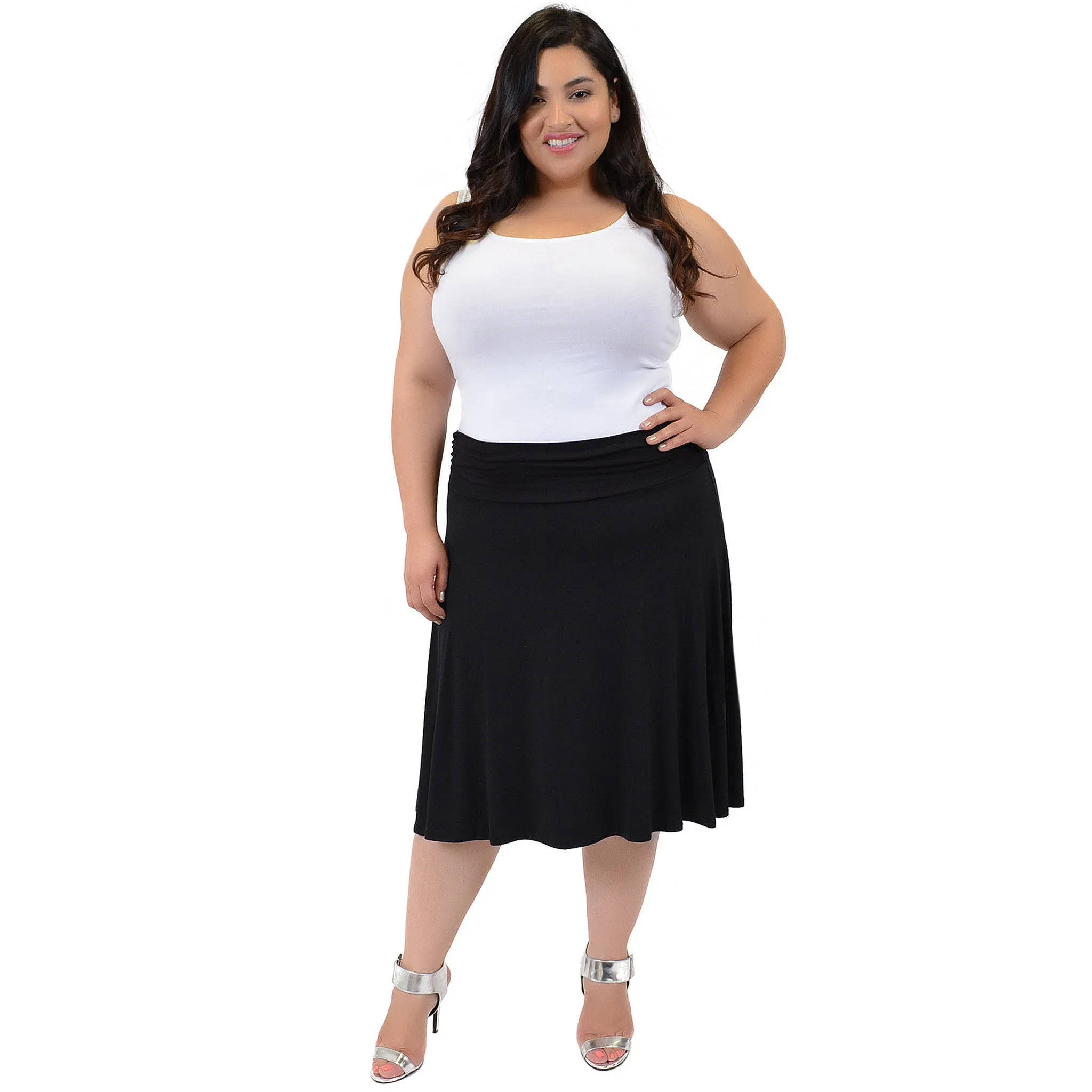 Plus Size Knee Length Flowy Skirt