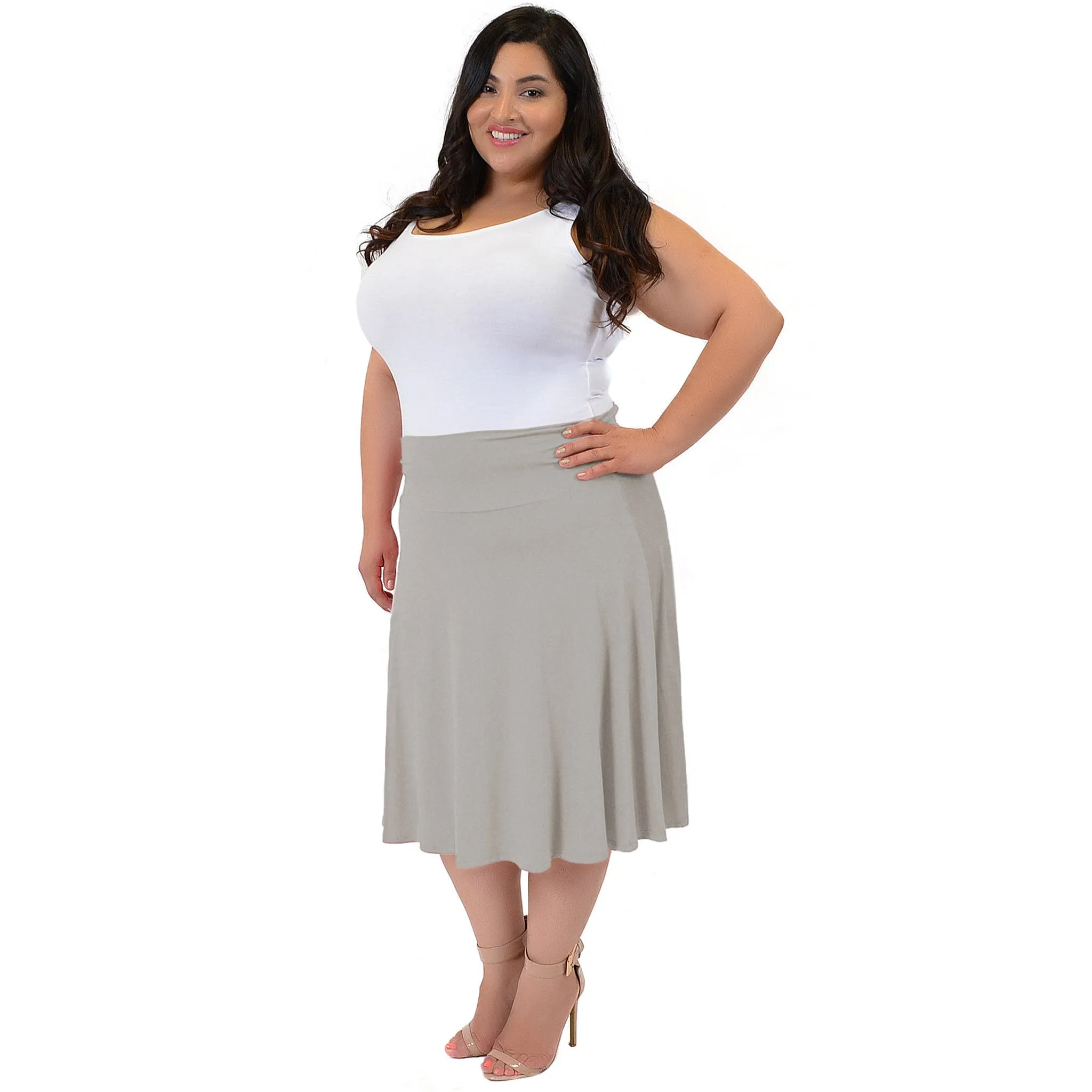 Plus Size Knee Length Flowy Skirt