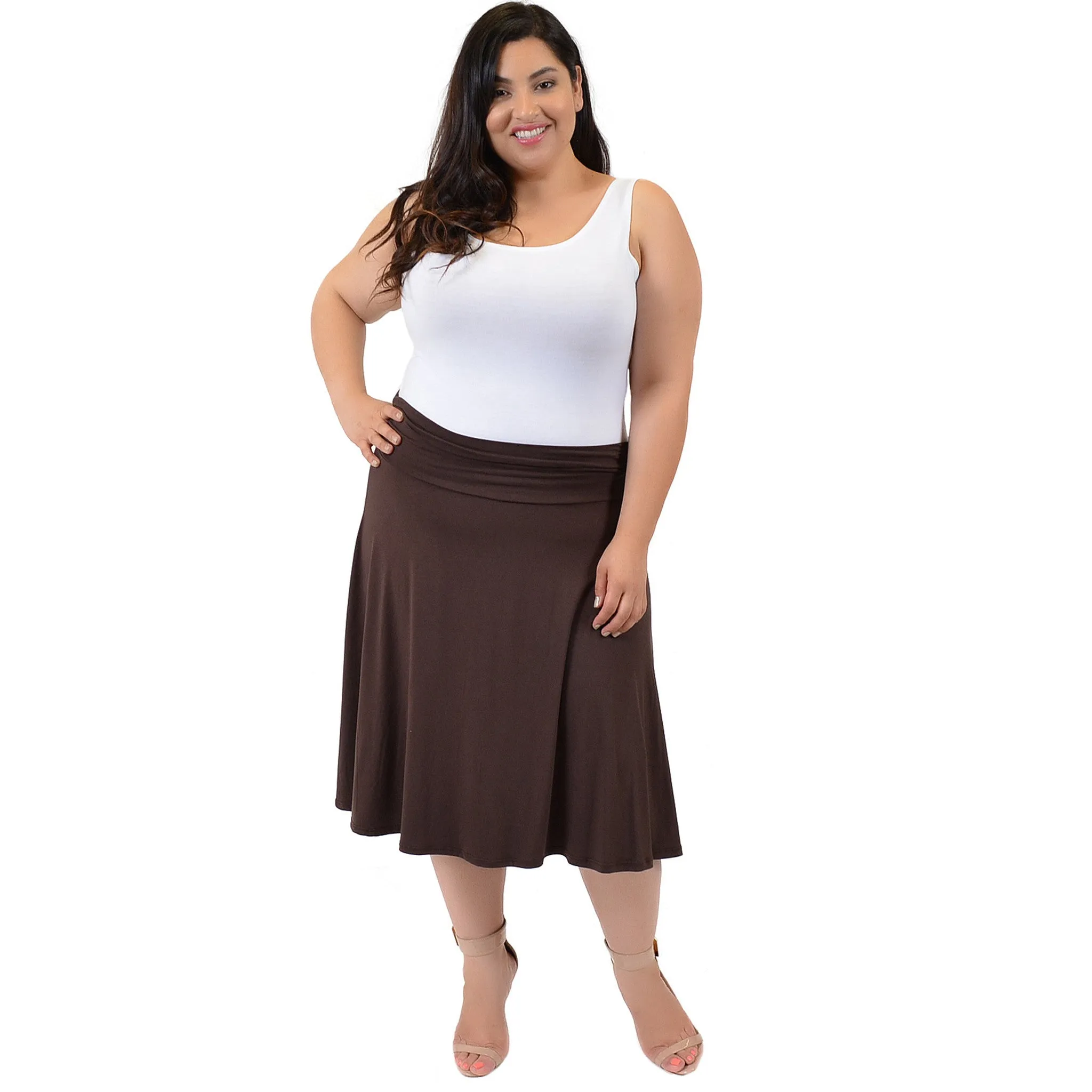 Plus Size Knee Length Flowy Skirt