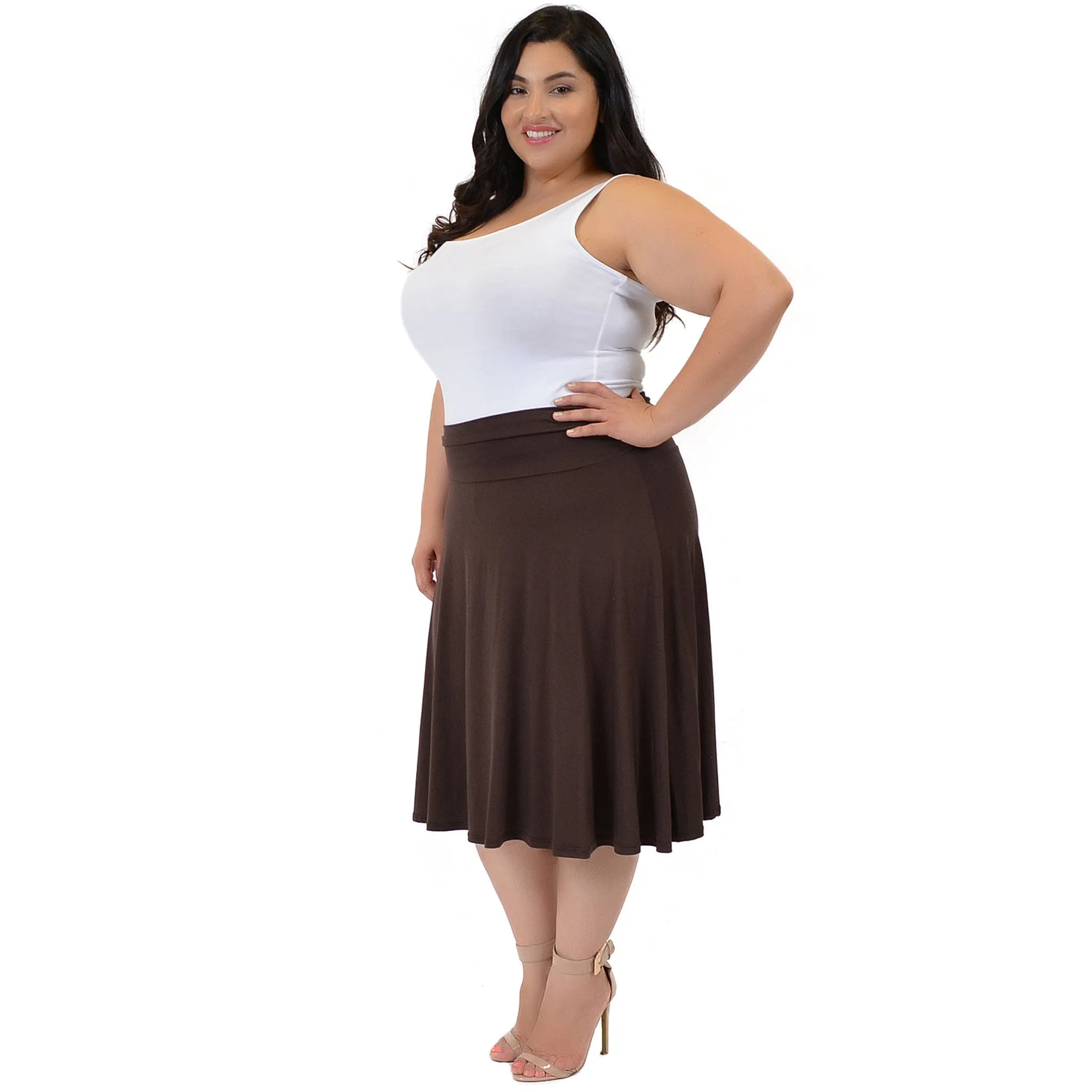 Plus Size Knee Length Flowy Skirt