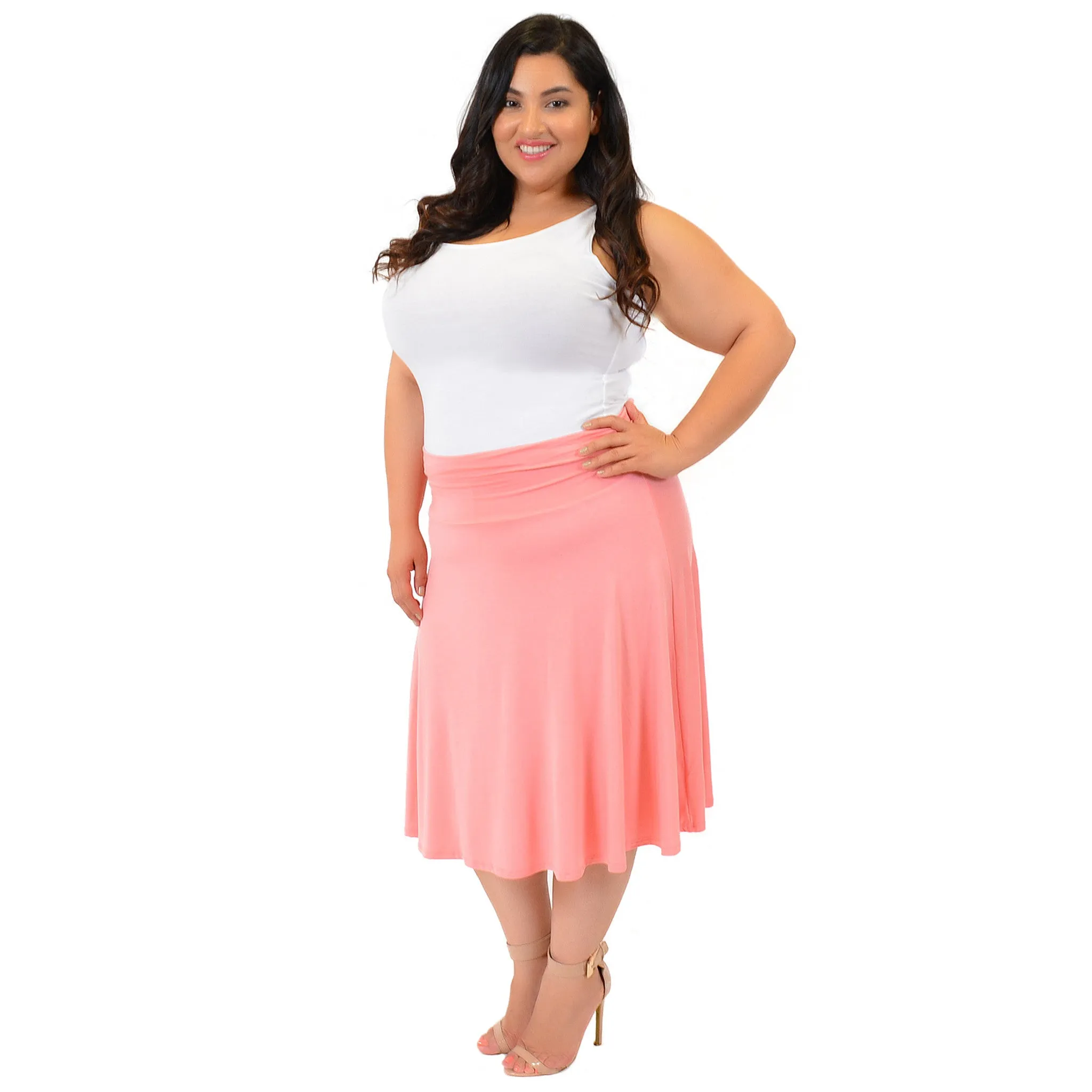 Plus Size Knee Length Flowy Skirt