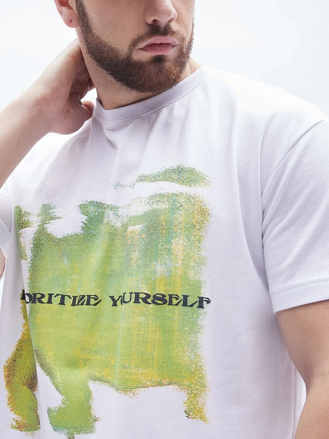 Prioritize White Graphic Oversized Tshirt