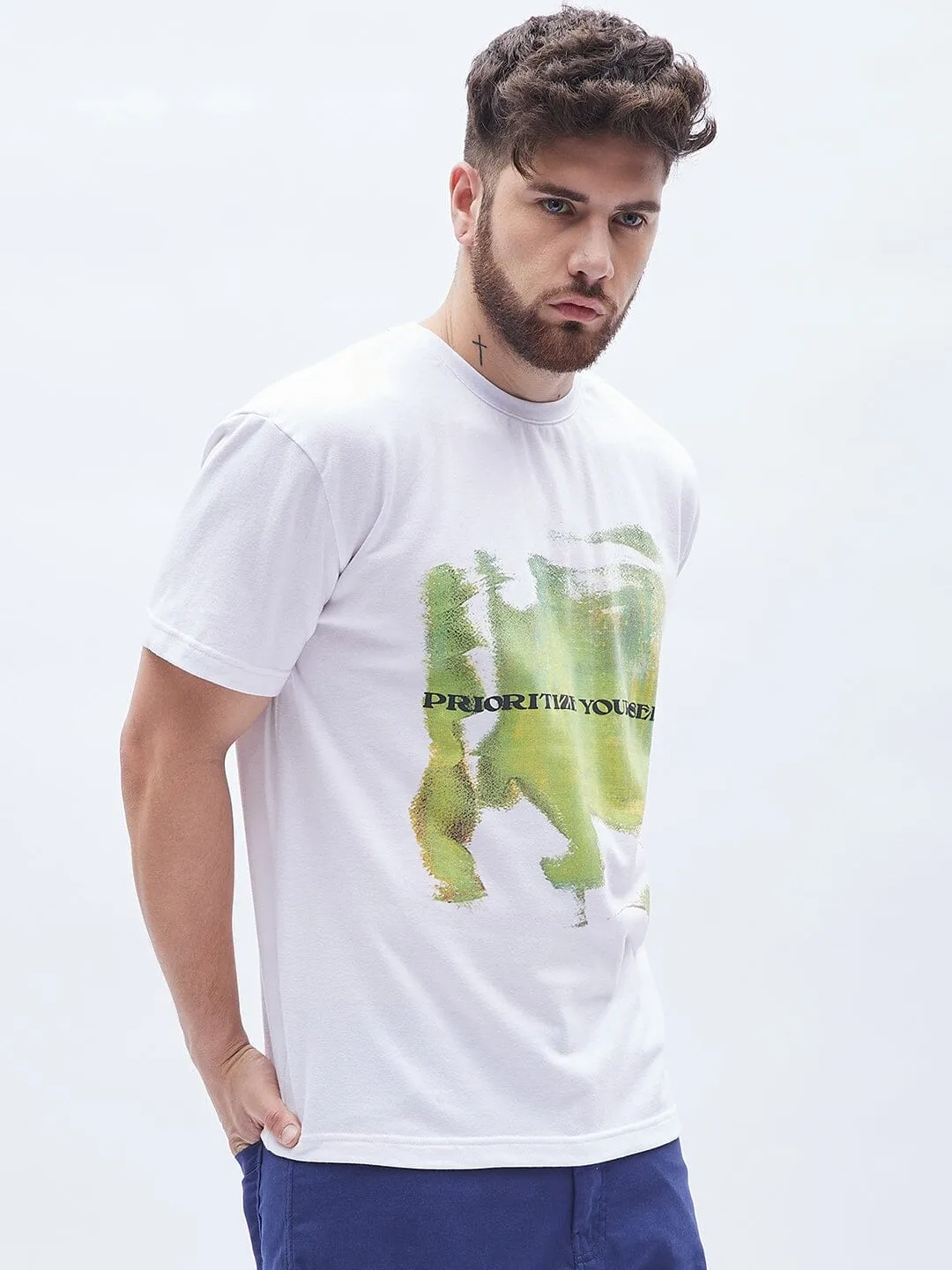Prioritize White Graphic Oversized Tshirt