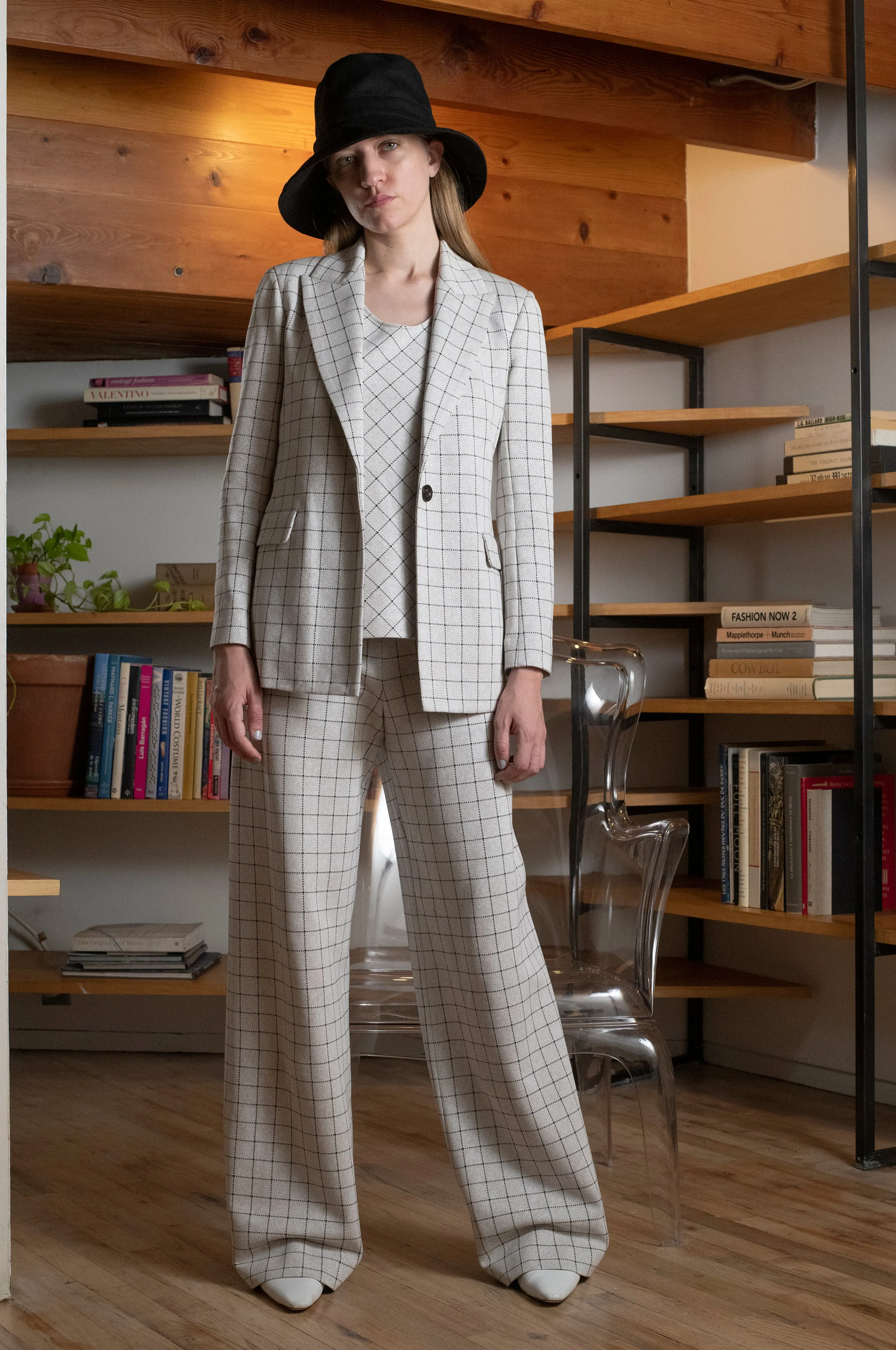 PULL ON STRAIGHT LEG TROUSER - WINDOWPANE