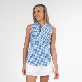 Royal Houndstooth Sleeveless Zip | The Royal Houndstooth - Bunker Blue/White