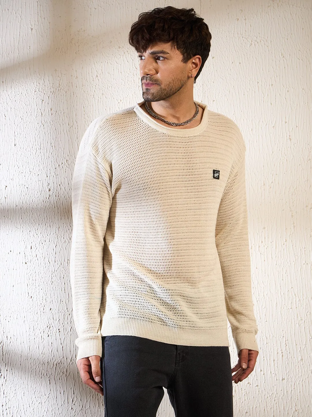 Sand Sheer Longsleeves Knitted Tshirt