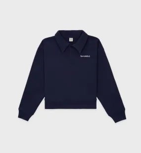 Serif Logo Embroidered Polo - Navy