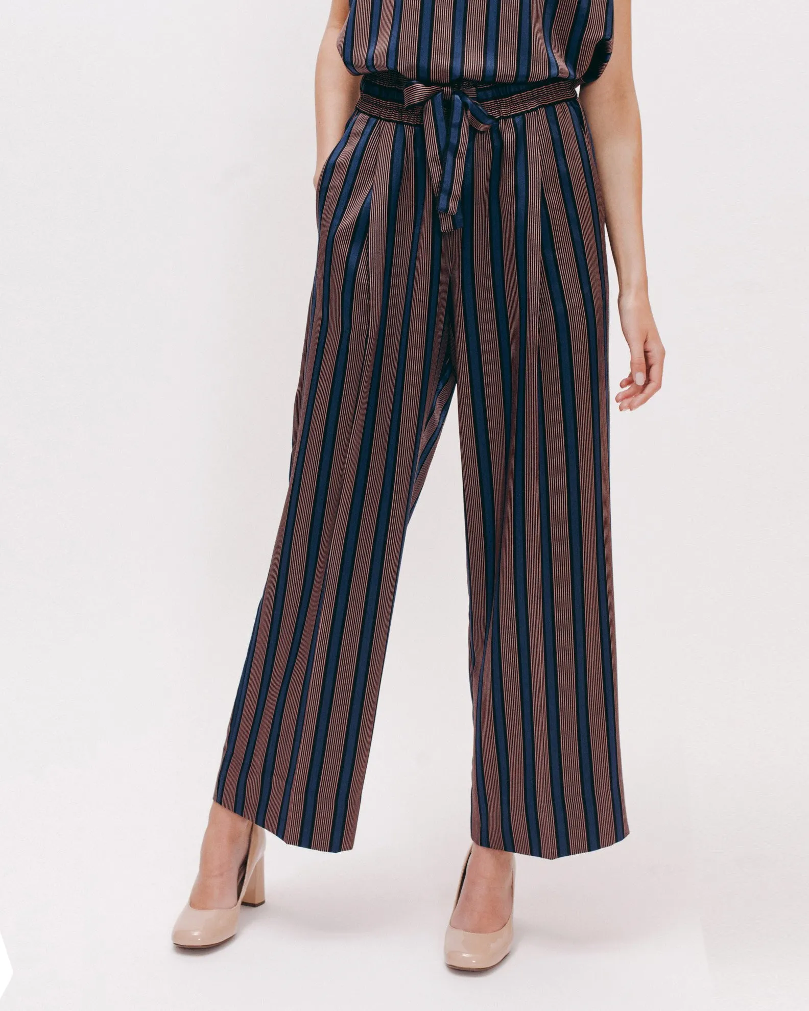 Stripe Rayon Long Trouser - Navy W