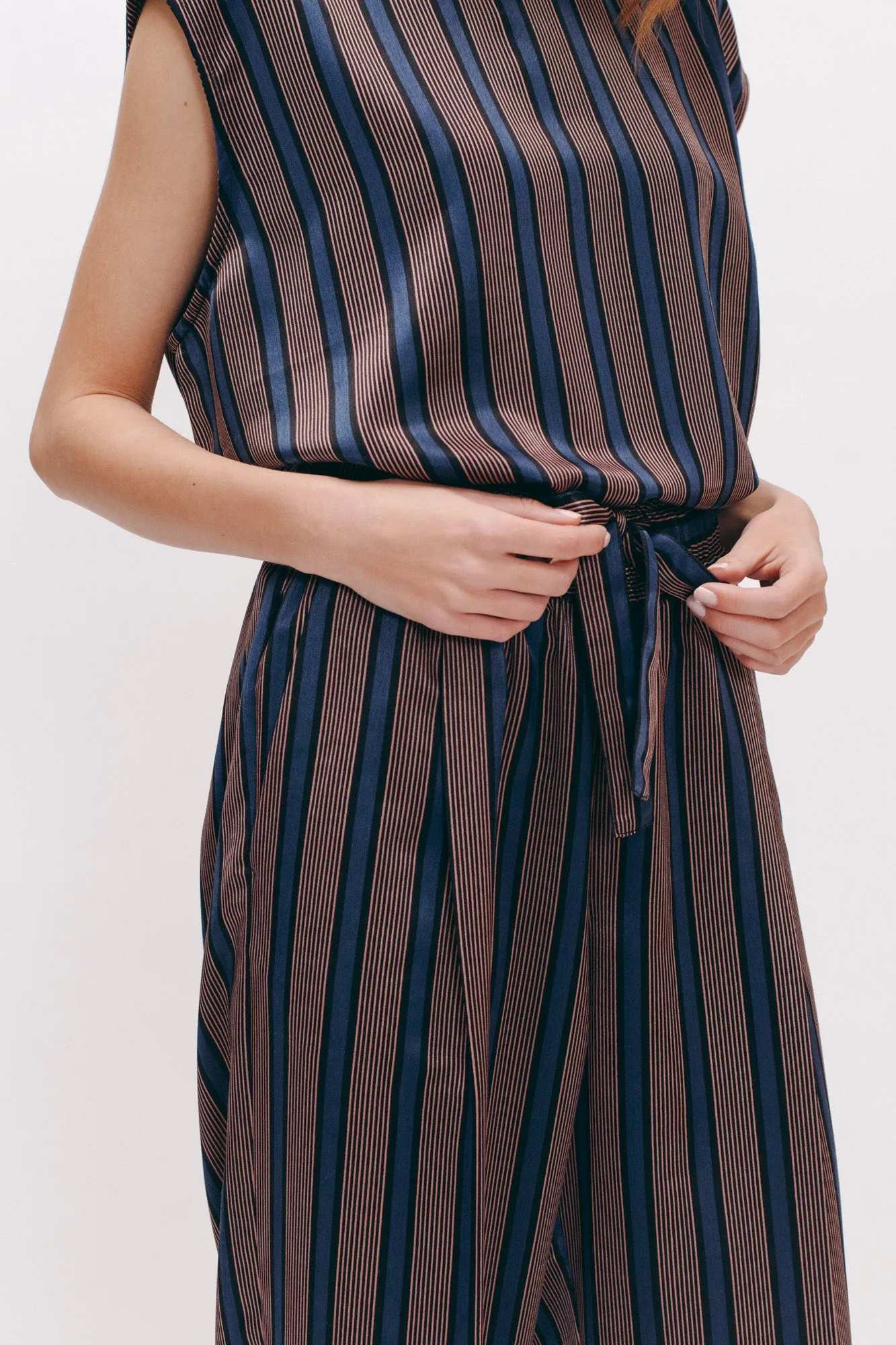 Stripe Rayon Long Trouser - Navy W