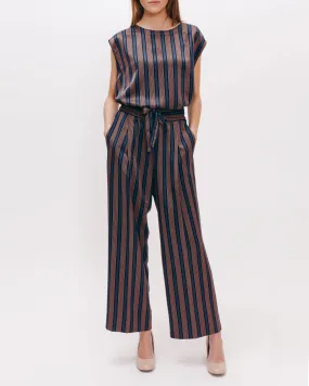 Stripe Rayon Long Trouser - Navy W