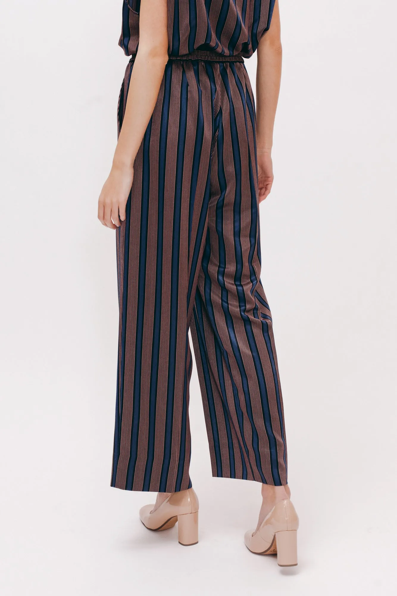 Stripe Rayon Long Trouser - Navy W