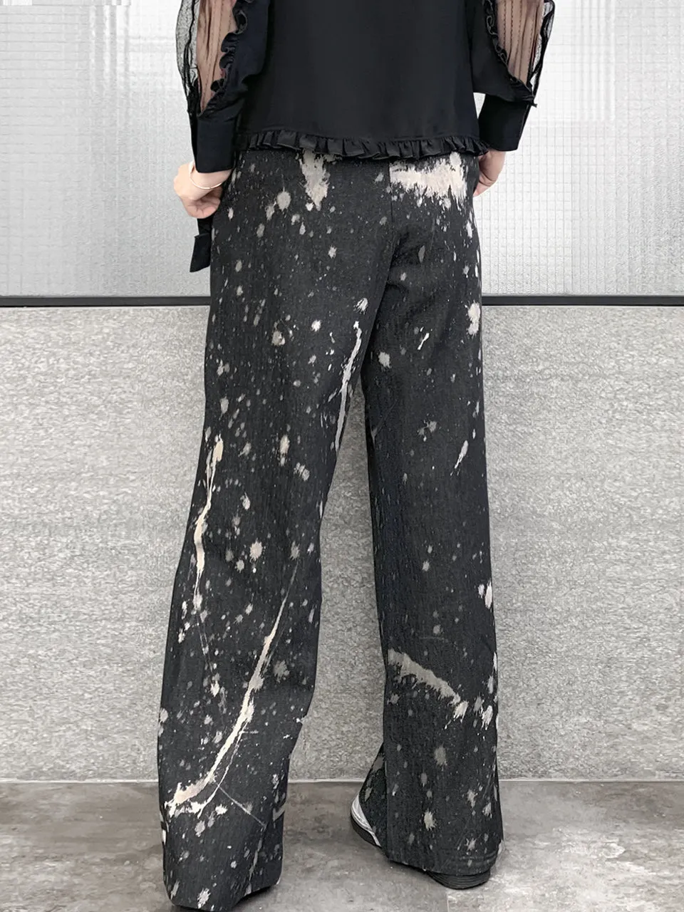 Surprise Sale! Inky Denim Ruffle Trimmed Pocket Wide Leg Trousers