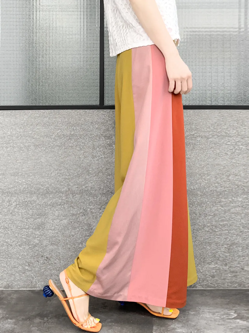 Surprise Sale! Scalloped Waist Colour Blocking Wide Leg Trousers