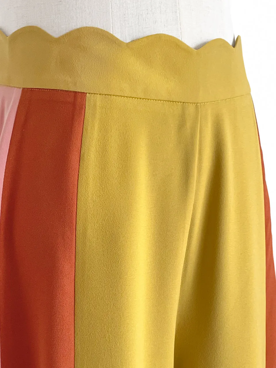 Surprise Sale! Scalloped Waist Colour Blocking Wide Leg Trousers