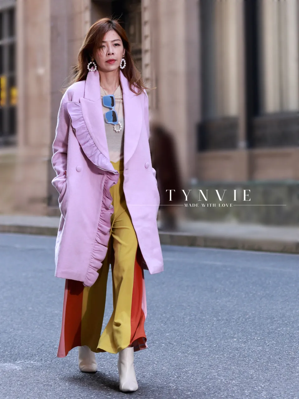 Surprise Sale! Scalloped Waist Colour Blocking Wide Leg Trousers