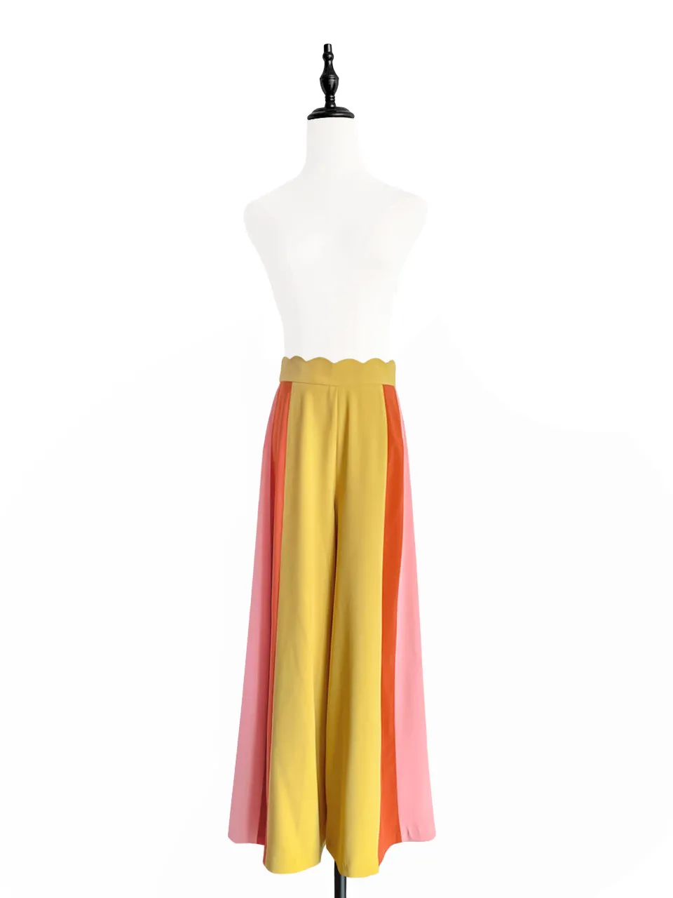 Surprise Sale! Scalloped Waist Colour Blocking Wide Leg Trousers