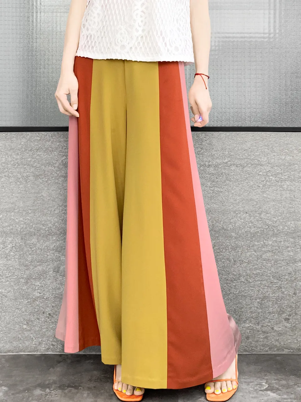 Surprise Sale! Scalloped Waist Colour Blocking Wide Leg Trousers