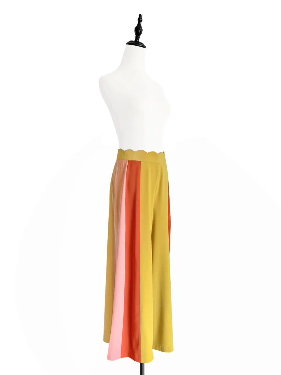 Surprise Sale! Scalloped Waist Colour Blocking Wide Leg Trousers