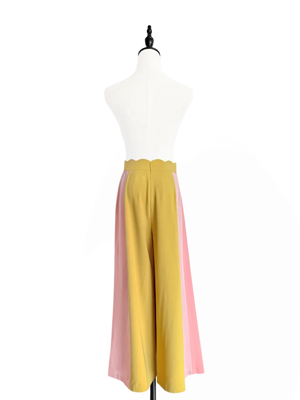 Surprise Sale! Scalloped Waist Colour Blocking Wide Leg Trousers