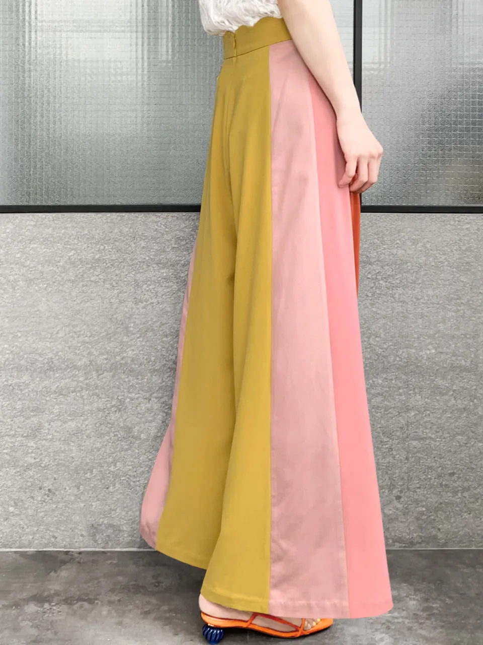Surprise Sale! Scalloped Waist Colour Blocking Wide Leg Trousers