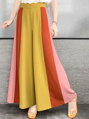 Surprise Sale! Scalloped Waist Colour Blocking Wide Leg Trousers