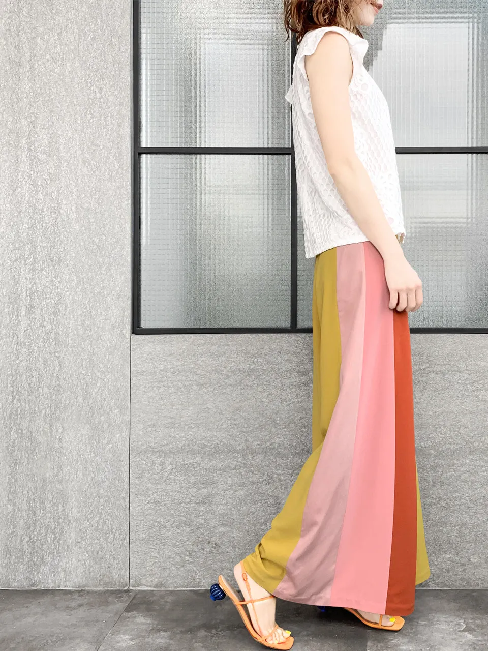 Surprise Sale! Scalloped Waist Colour Blocking Wide Leg Trousers
