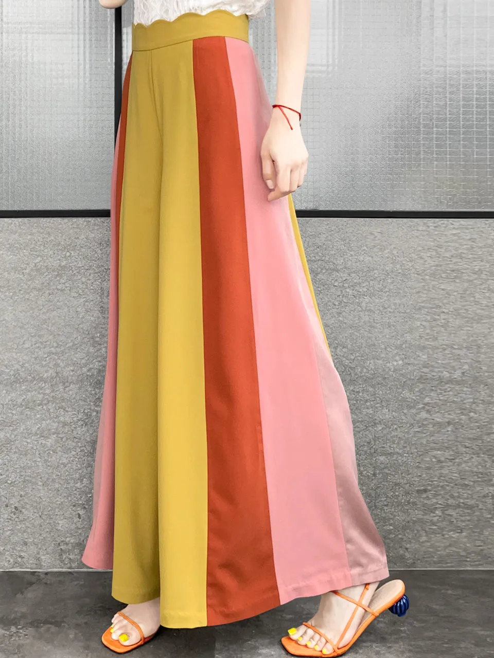 Surprise Sale! Scalloped Waist Colour Blocking Wide Leg Trousers
