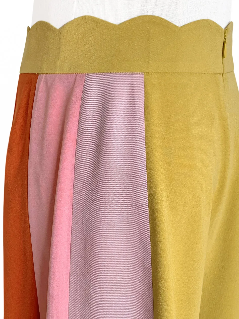 Surprise Sale! Scalloped Waist Colour Blocking Wide Leg Trousers
