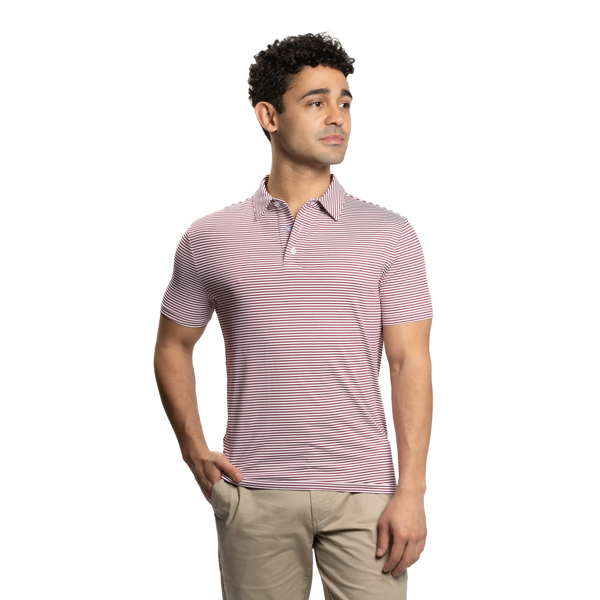 Tech Polos - Burgundy Stripe