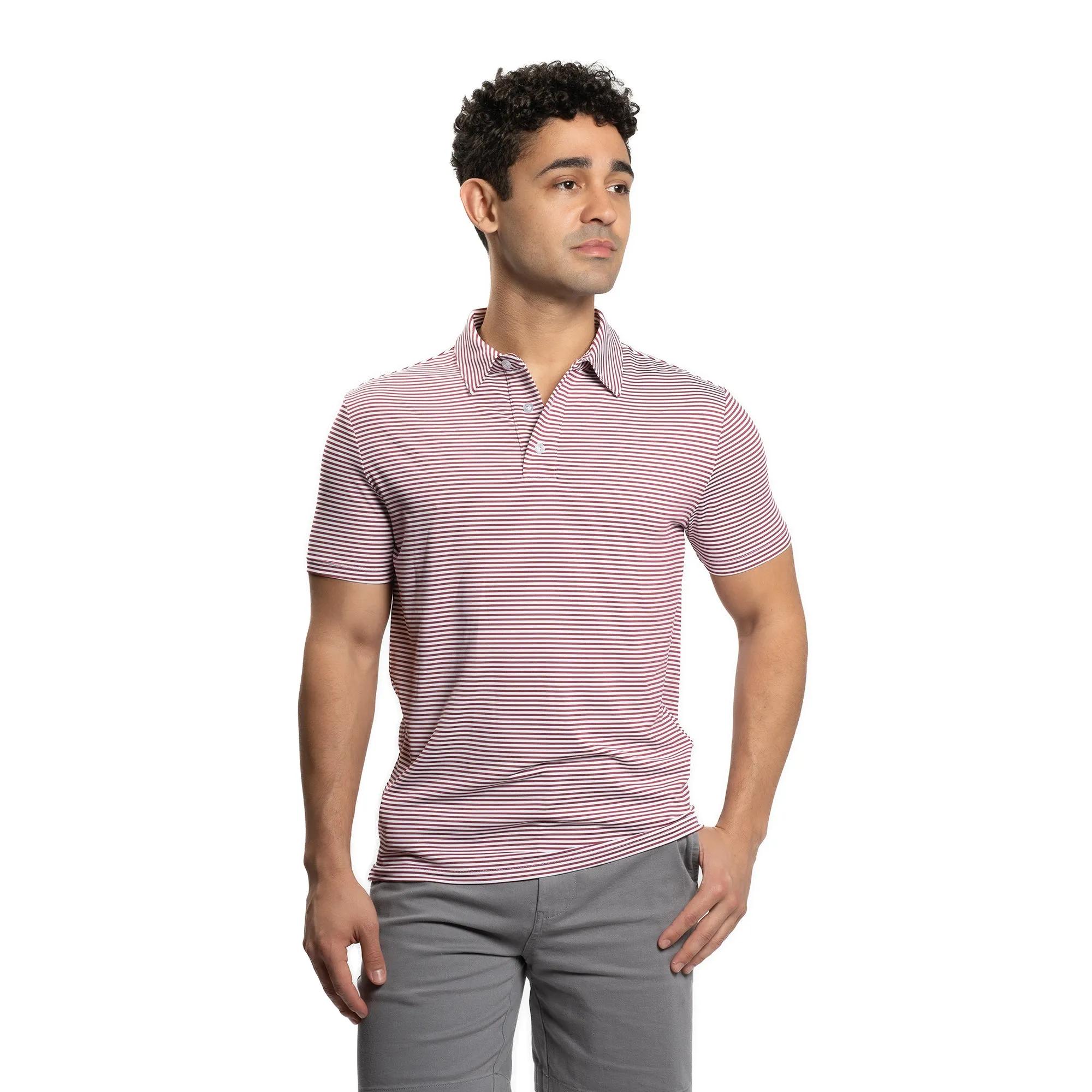 Tech Polos - Burgundy Stripe