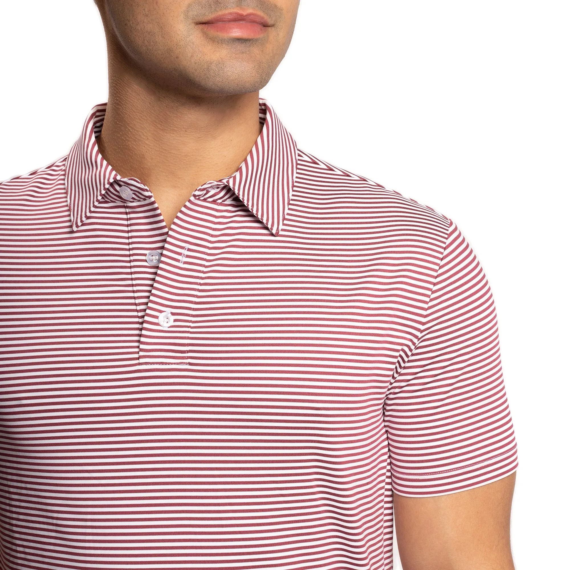 Tech Polos - Burgundy Stripe