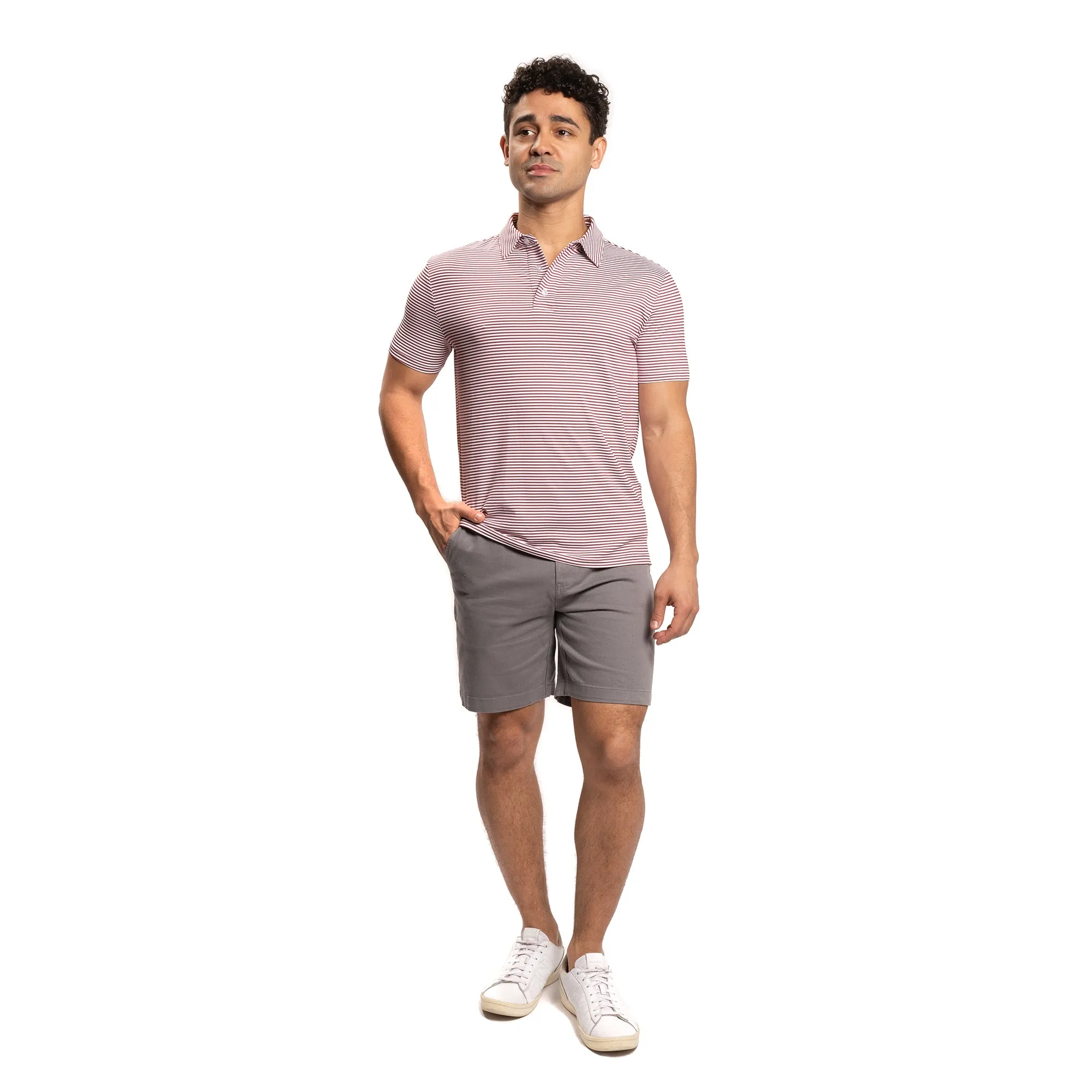Tech Polos - Burgundy Stripe
