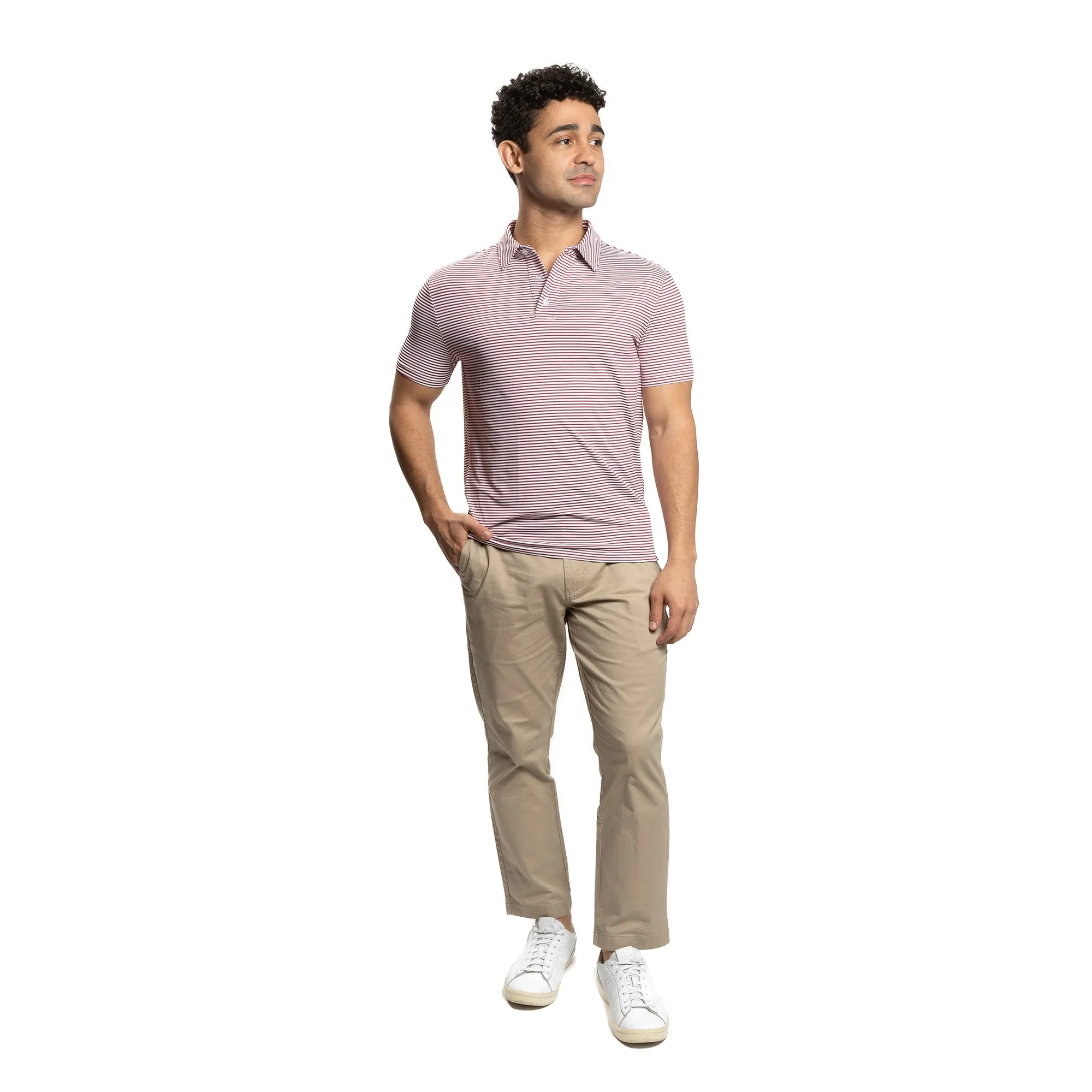 Tech Polos - Burgundy Stripe