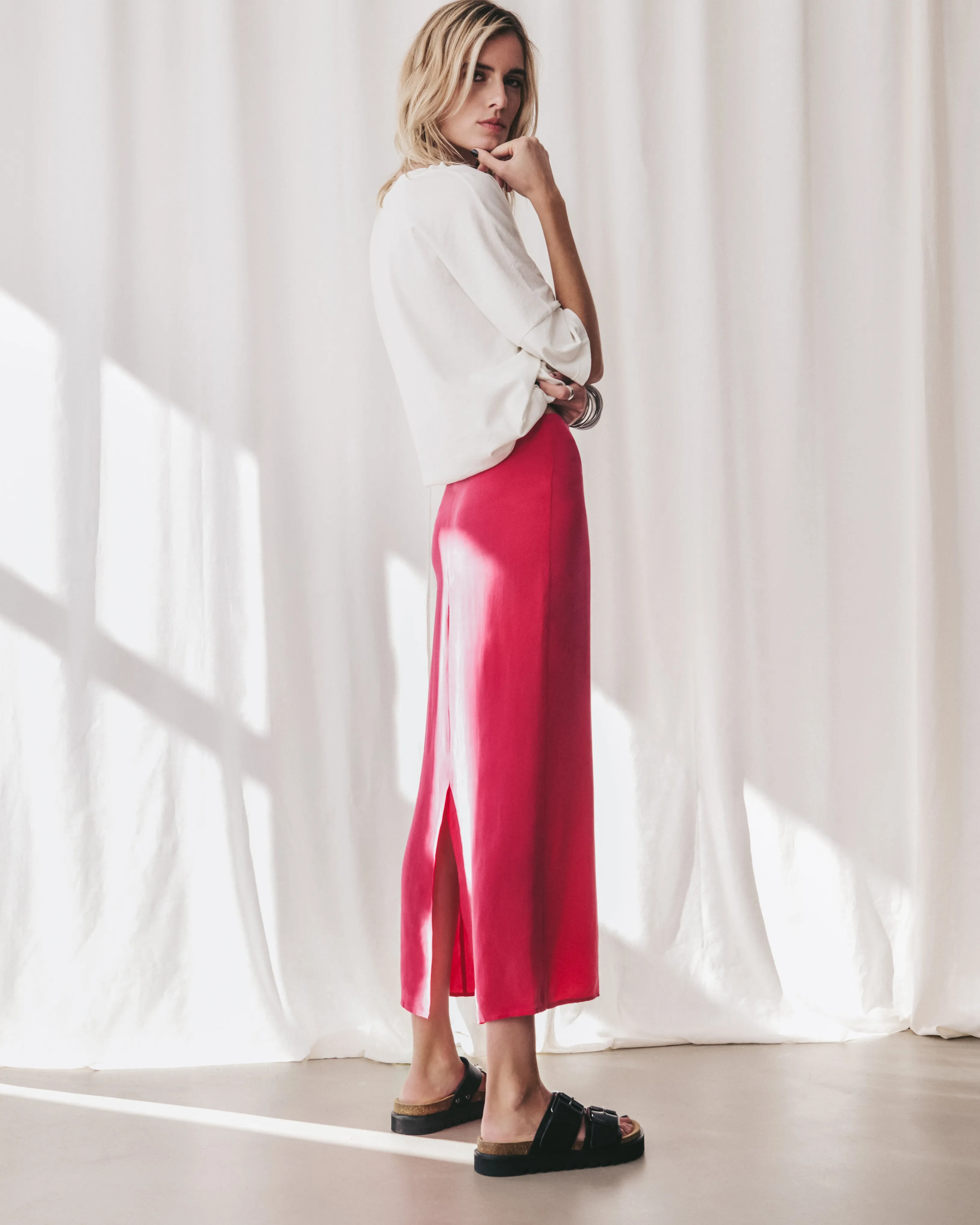 The Pink Long Cupro Skirt