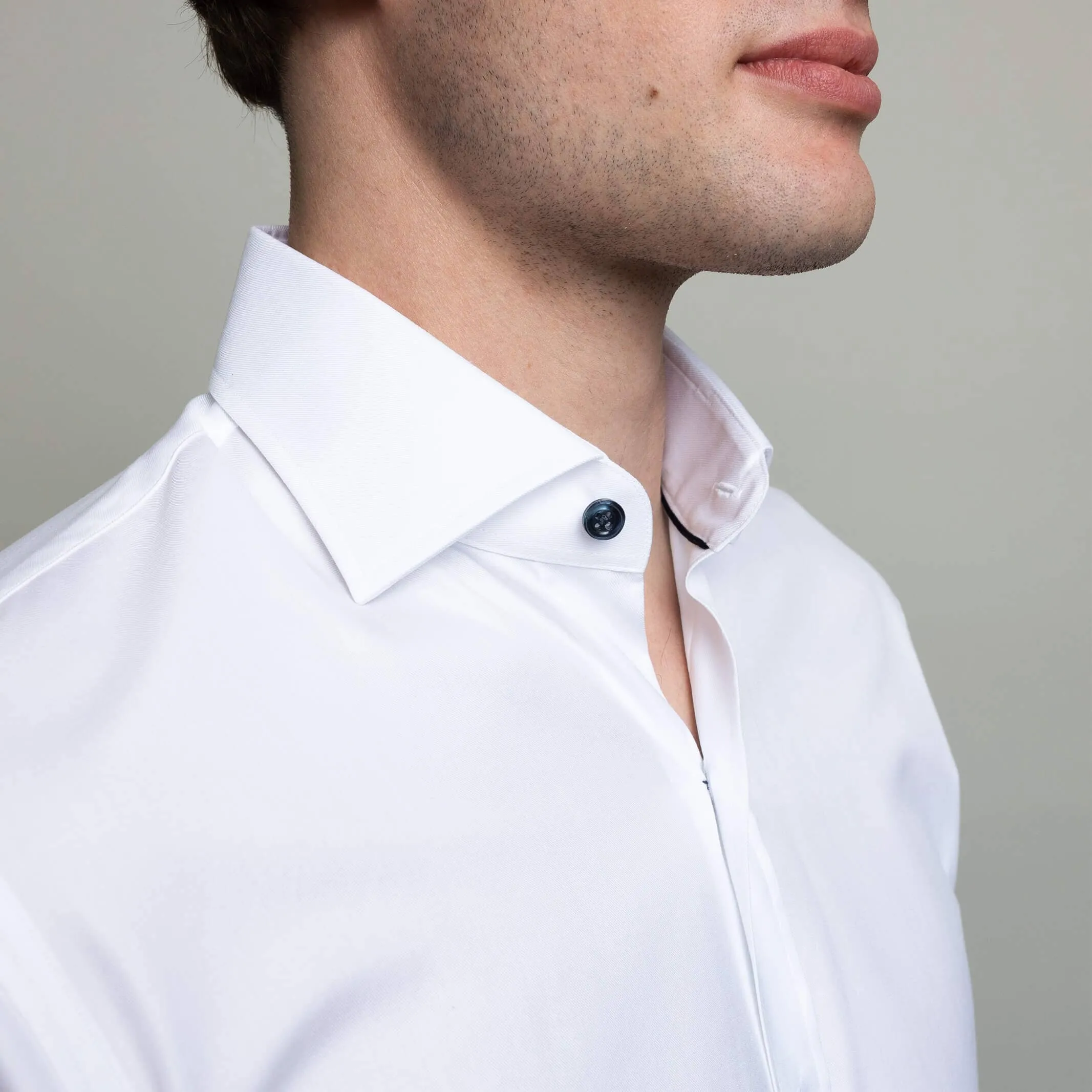 The White Madison Fine Twill with Navy Buttons Custom Shirt
