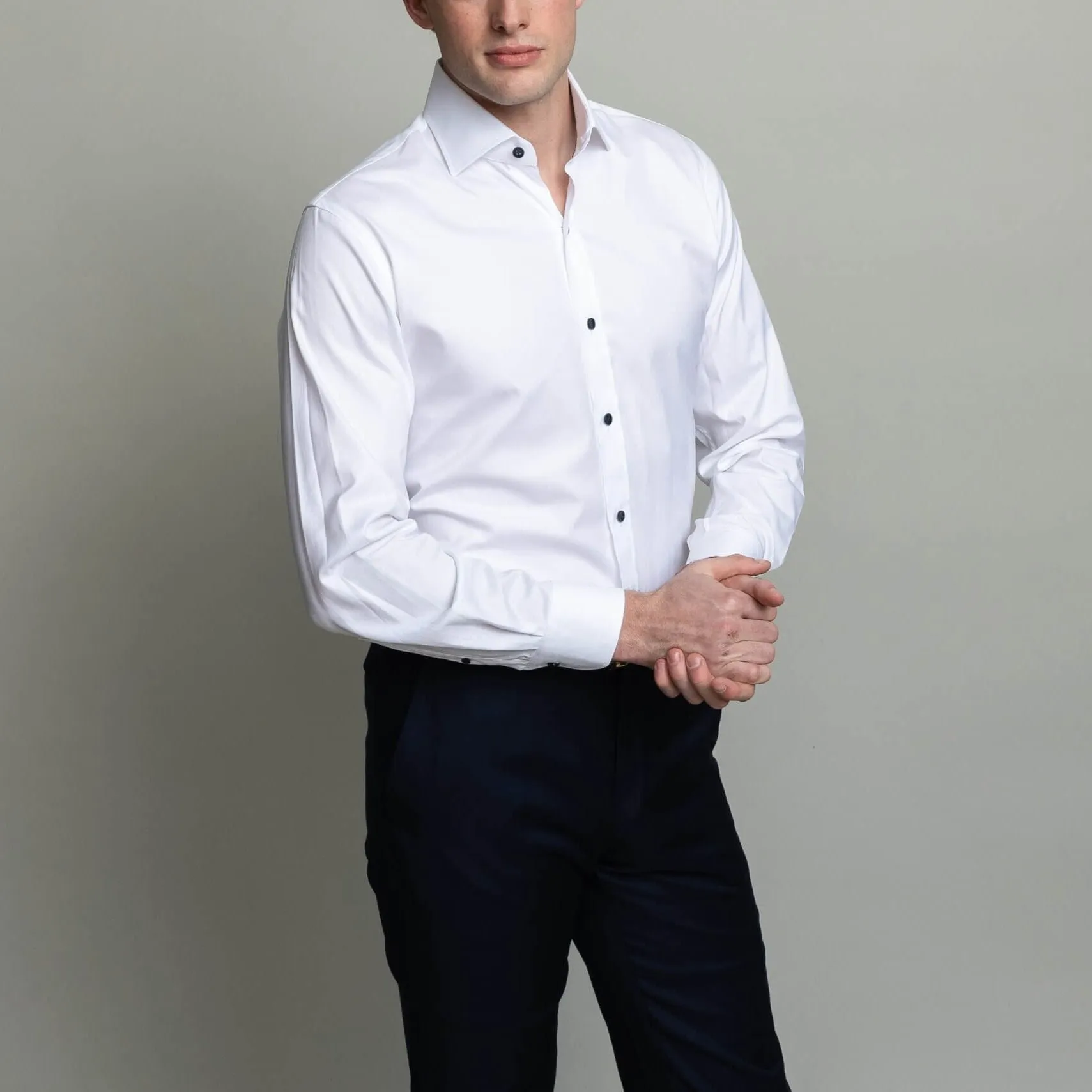 The White Madison Fine Twill with Navy Buttons Custom Shirt