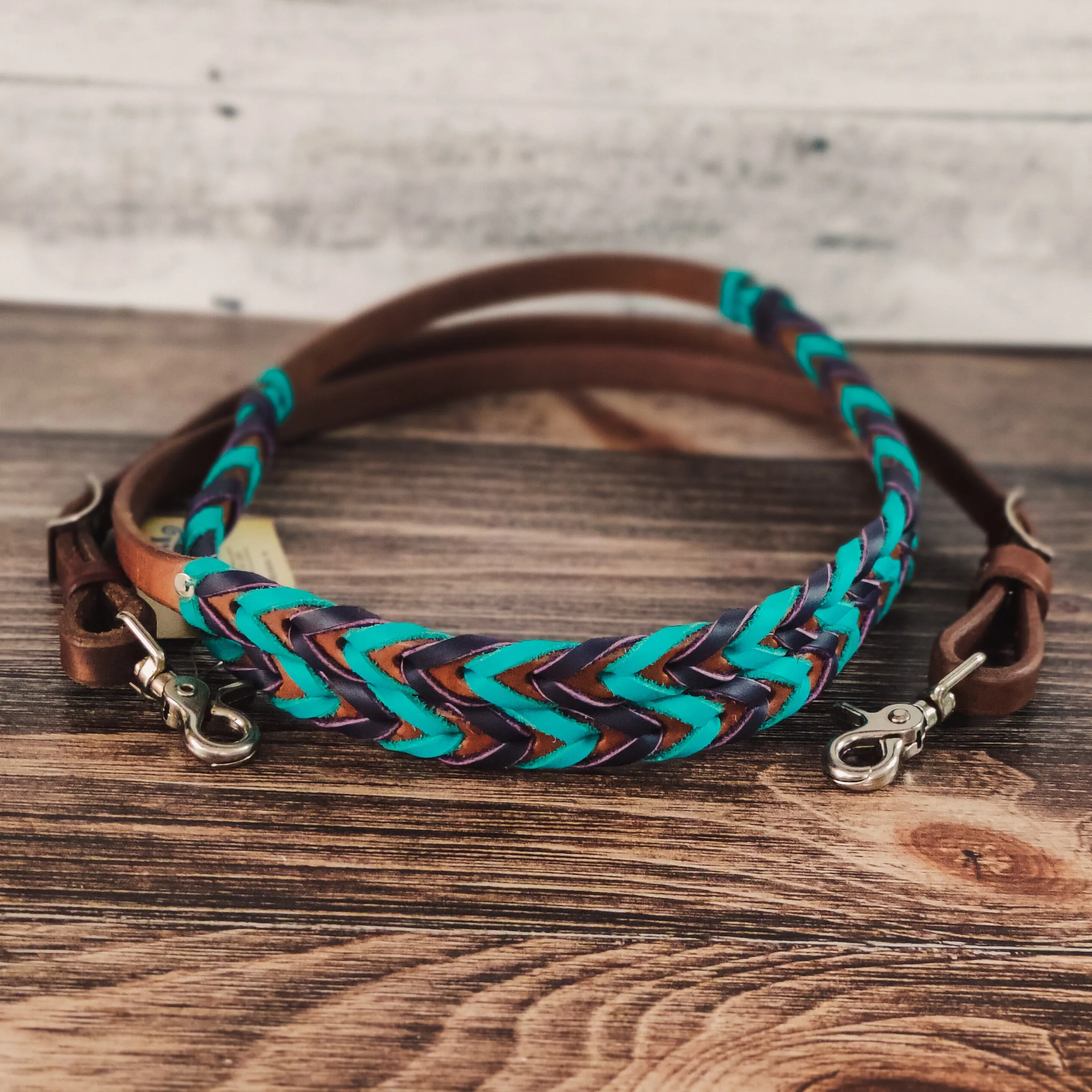 Turquoise & Eggplant Double Laced Barrel Reins
