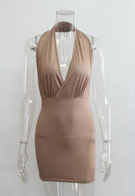Women Backless Rhinestone Bodycon Mini Dress