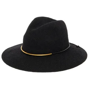 Women's Knit Fedora with Braided Faux Leather and Gold Trim