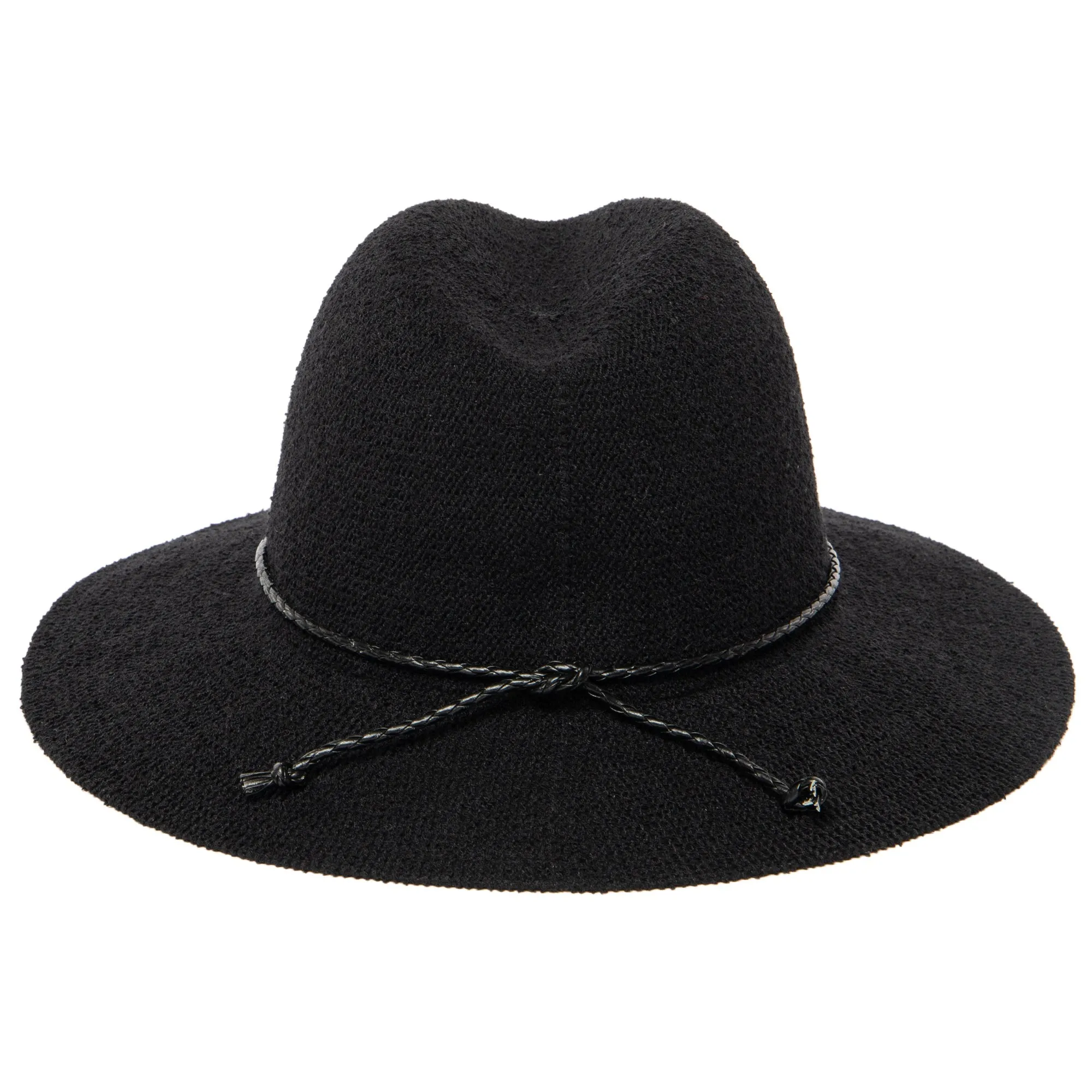 Women's Knit Fedora with Braided Faux Leather and Gold Trim