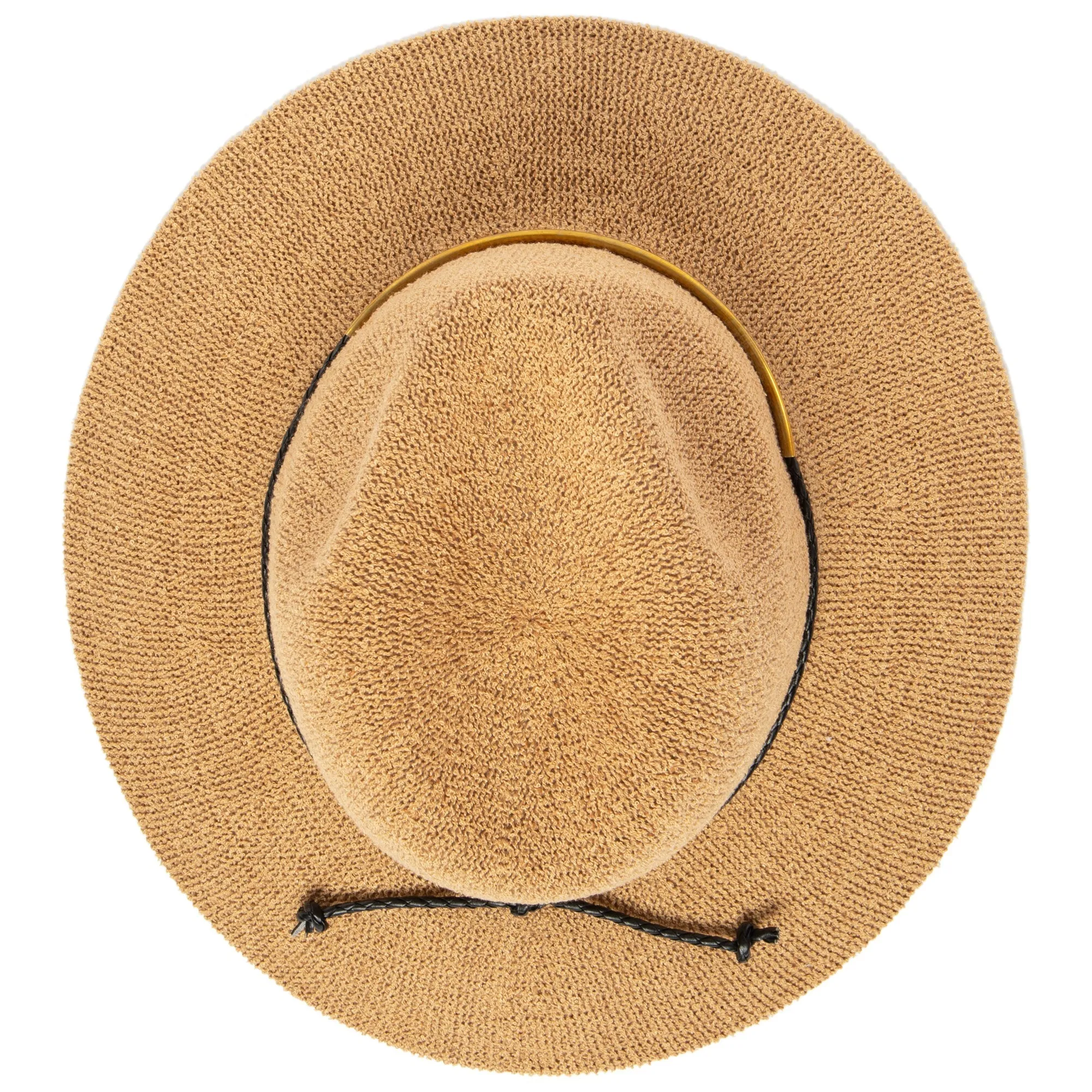 Women's Knit Fedora with Braided Faux Leather and Gold Trim