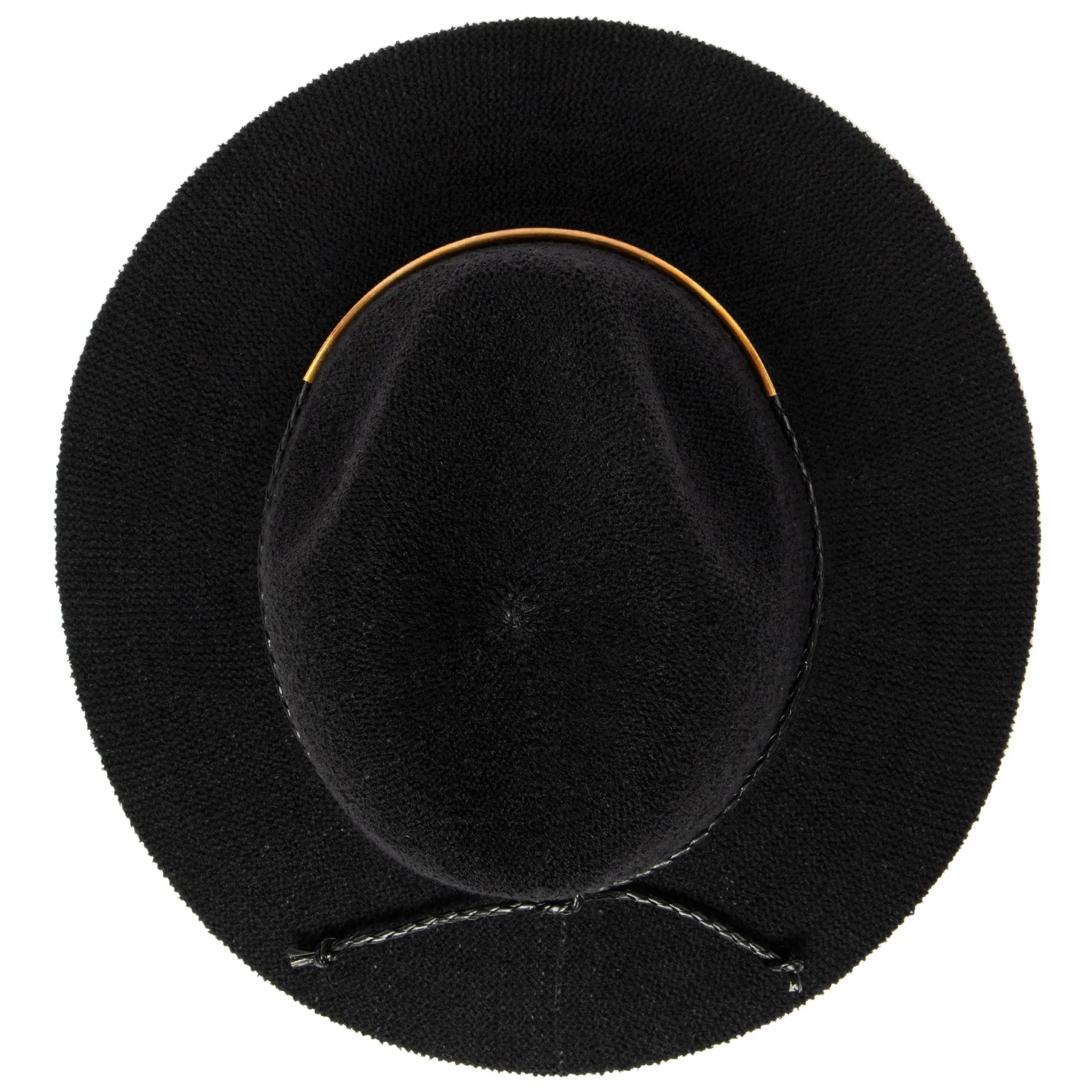 Women's Knit Fedora with Braided Faux Leather and Gold Trim