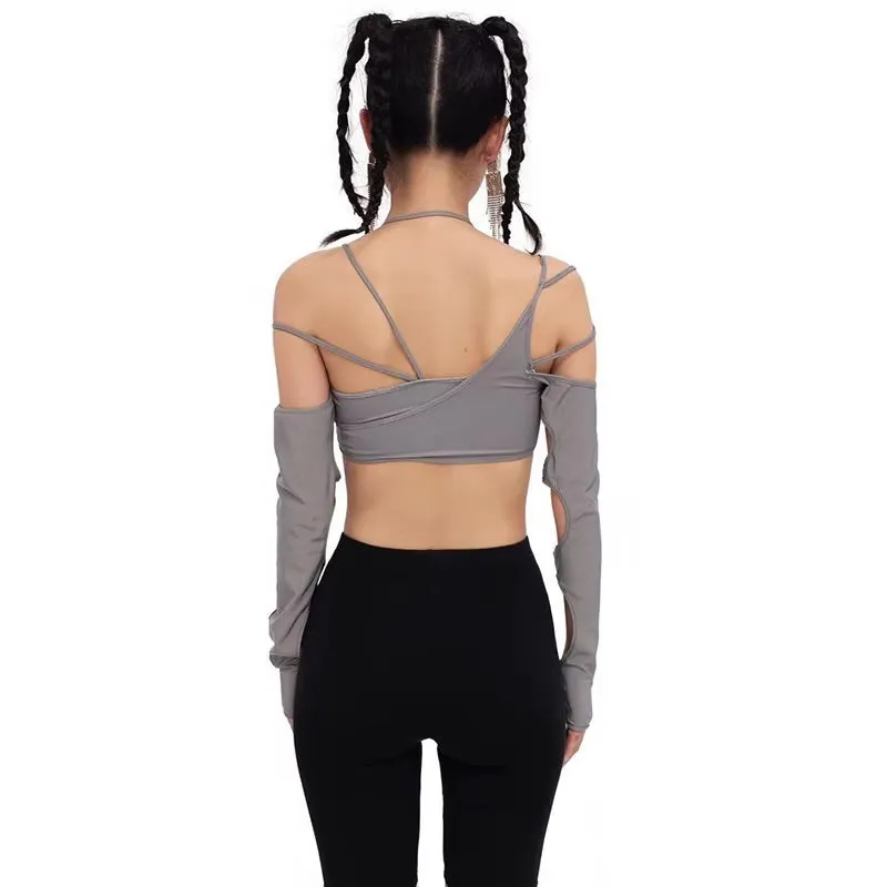 Y2K Sexy Hollow Out Long Sleeve Crop Top – Dark Street Style Camisole for Women