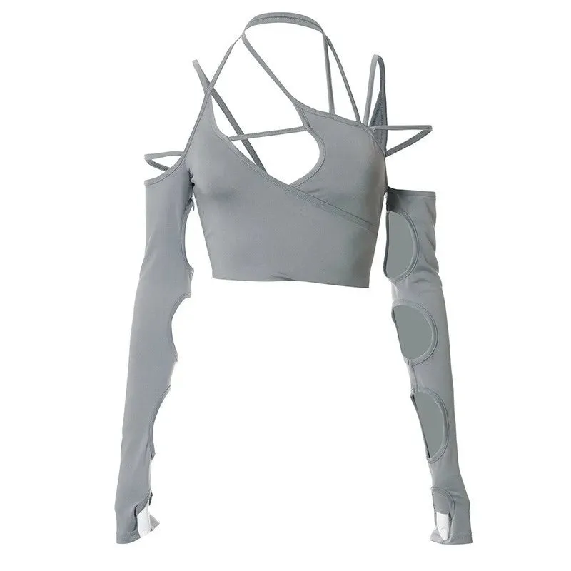 Y2K Sexy Hollow Out Long Sleeve Crop Top – Dark Street Style Camisole for Women