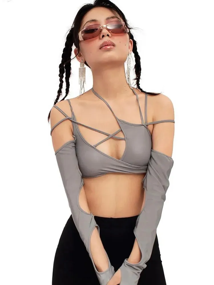 Y2K Sexy Hollow Out Long Sleeve Crop Top – Dark Street Style Camisole for Women